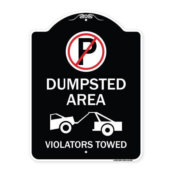 Dumpster No Parking Dumpster Area Violators Towed Heavy-Gauge Alum Sign, 24" x 18", BW-1824-24120